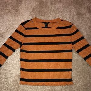 Marled Stripe Lettuce-Edge Crop Top